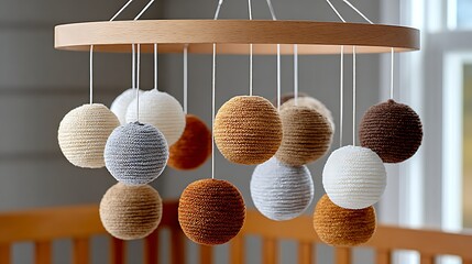 Cozy Earthy Toned Baby Mobile for Crib in Soft Warm Colors and Natural Setting