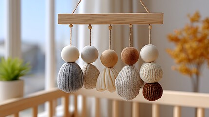 Soft Earthy Toned Baby Mobile for Crib in Cozy Nursery Setting