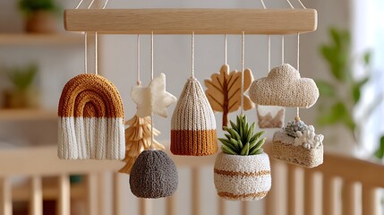 Cozy Earthy Toned Baby Mobile for Crib with Natural Decorations and Textures