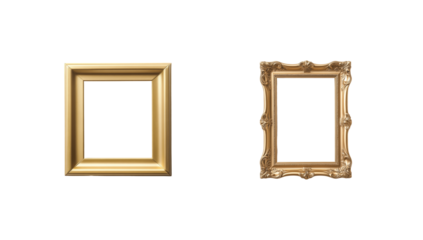Elegant gold picture frames on minimalist black background