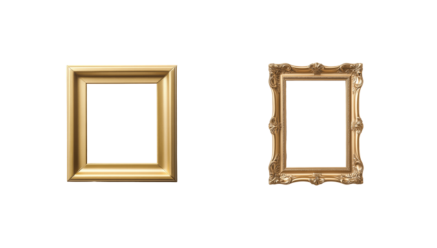 Elegant gold picture frames on minimalist black background