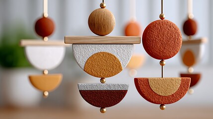 Geometric Baby Mobile with Earthy Tones and Warm Diffused Colors