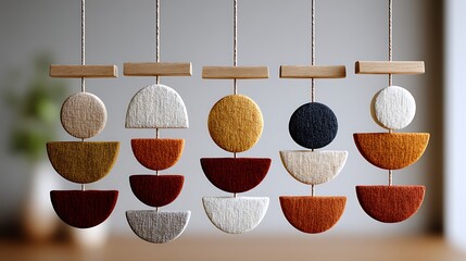Warm Earthy Toned Geometric Baby Mobile Featuring Soft Diffused Shapes