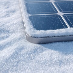 Close-up of smart solar panel with light layer of snow on the edges