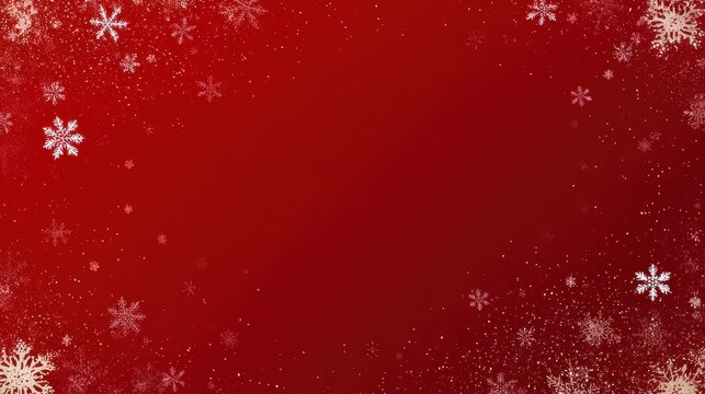 Red holiday background with snowflakes for seasonal themes, ideal for greetings, parties, and joyful visuals