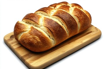 Freshly baked braided loaf of bread on wooden board