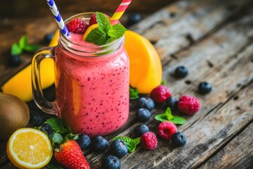 Refreshing smoothie with berries and lemon
