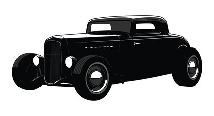 A sleek black vintage coupe car illustration on a white background