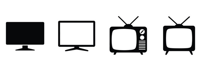 WebModern flat screen monitors and retro vintage televisions for technology evolution, media display and entertainment concepts, showcasing digital device history and design trends