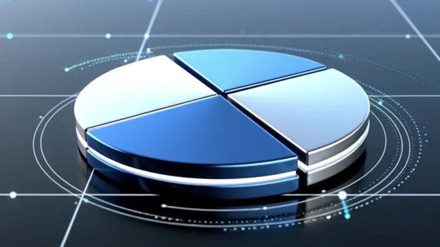 Isometric pie chart graphic segmented into four parts ideal for data visualization and business presentations