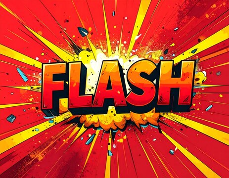Comic book explosion background with word "FLASH