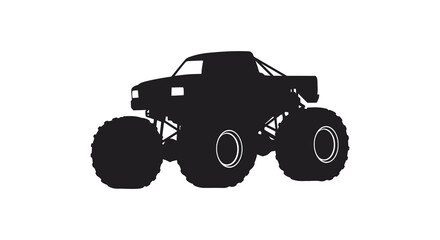 Silhouette of a powerful monster truck with oversized tires depicted in black