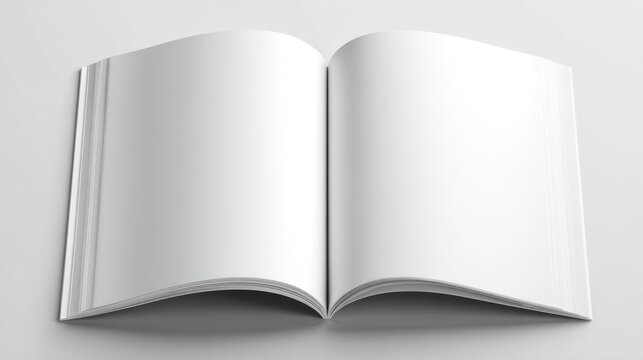 A blank, open book laying flat on a light surface, ready for text or design elements