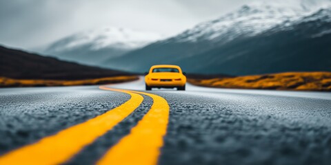 Yellow Car Driving on Mountain Road