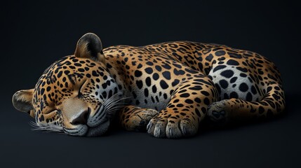 Fototapeta premium A Majestic Jaguar Lies Gracefully on the Jungle Floor, Radiating Untamed Elegance.