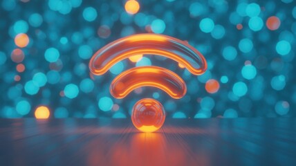 Wi-Fi Signal: A glowing, stylized Wi-Fi symbol, radiating a sense of connection and digital accessibility. Set against a blurred backdrop, symbolizing the vast network of information.