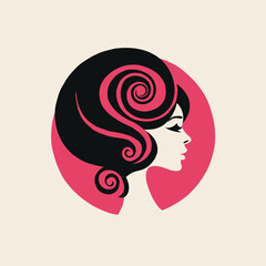 Elegant vector illustration of a woman profile with retro hairstyle in black and pink. Perfect for beauty salon, cosmetics, fashion branding, vintage posters or creative design projects