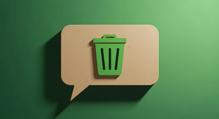 Chat Bubble Made of Recycled Paper on Green Background