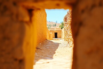 Ancient Adobe Passageway with Sunlight