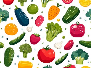 Seamless Pattern of Colorful Vegetables