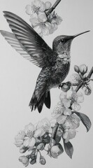 Hummingbird among blossoms