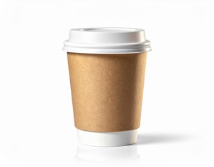 A blank kraft paper coffee cup mockup, isolated on a white background. A perfect, clean template for your cafe or brand logo design.