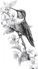 Hummingbird on blossom branch illustration