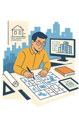 Architect, building design, project planning, urban development, city planning, designer, blueprint, drawing, office work, home construction, technology, business, sketching, technician, engineer