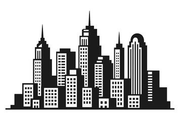 Naklejka premium Illustration of a black-and-white cityscape featuring skyscrapers and urban architectural design