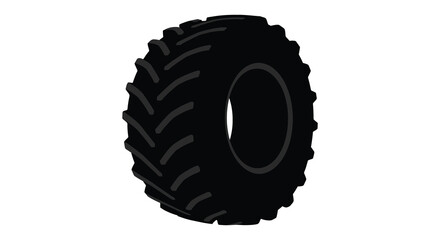 A simple black and white illustration of a large tire with treads © Rita