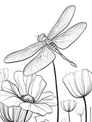 Dragonfly on a flower coloring page