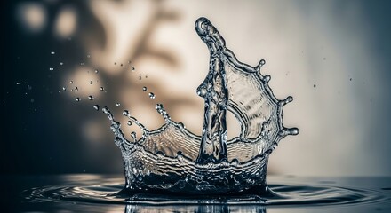 Water splash in midair creating a crown shape with droplets around it