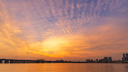 beautiful sunset glow in city in Shenzhen