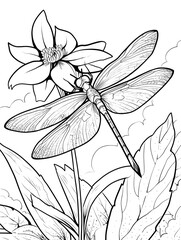 Dragonfly on a flower coloring page