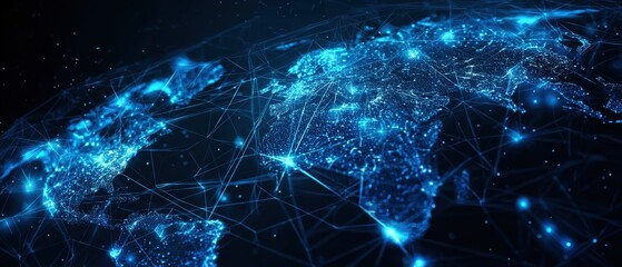 Digital world map background for global themes, ideal for tech presentations, websites, and futuristic visuals