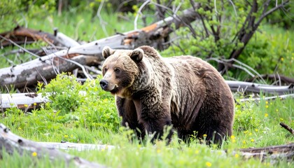Brown bear in a forest meadow