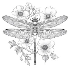 A dragonfly on flower coloring page