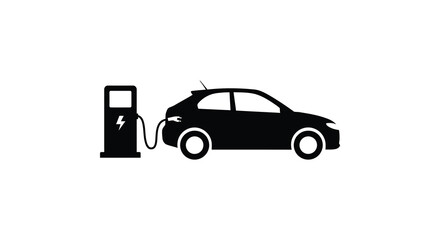 Electric vehicle charging station with a modern car simple monochrome design