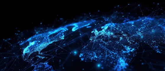 Digital world map background for global themes, ideal for tech presentations, websites, and futuristic visuals