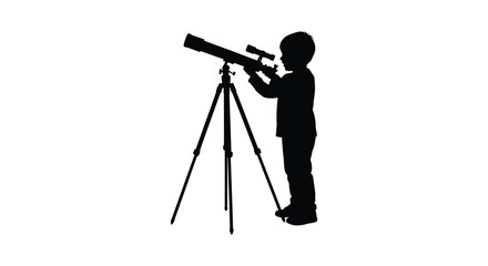 Silhouette of a child looking through a telescope at night © Rita