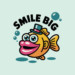Funny fish with exaggerated lips and a hat, great for illustrating humor, marine life, cartoon themes, and childrens content.