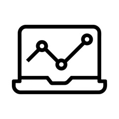 Analytics laptop outline, predictive computer icon, AI processing interface, intelligent analysis design, forecasting technology symbol, data analytics system