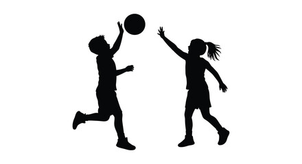 Silhouetted children playing basketball a joyful moment of youthful energy