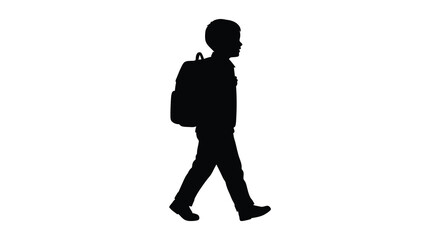 Silhouette of a student walking with a backpack facing to the left