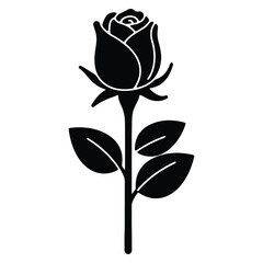 Elegant black rose silhouette on white background romantic floral design