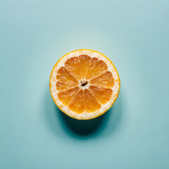 Half orange on pastel blue background