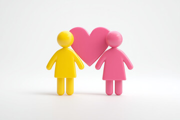 A love growing between two people, 3D render, isolated on a white background.