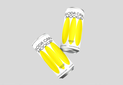 Two Floating Aluminum Beverage Soda Can PSD Mockups