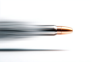 A single bullet in mid-flight, supersonic shockwave visible, 3D render, isolated on a white background.