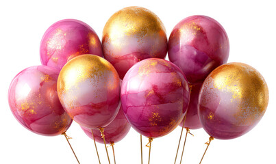 Alcohol Ink Colorful Pink and Gold Balloons for Celebration Events Isolate on Transparent Background, cutout, png